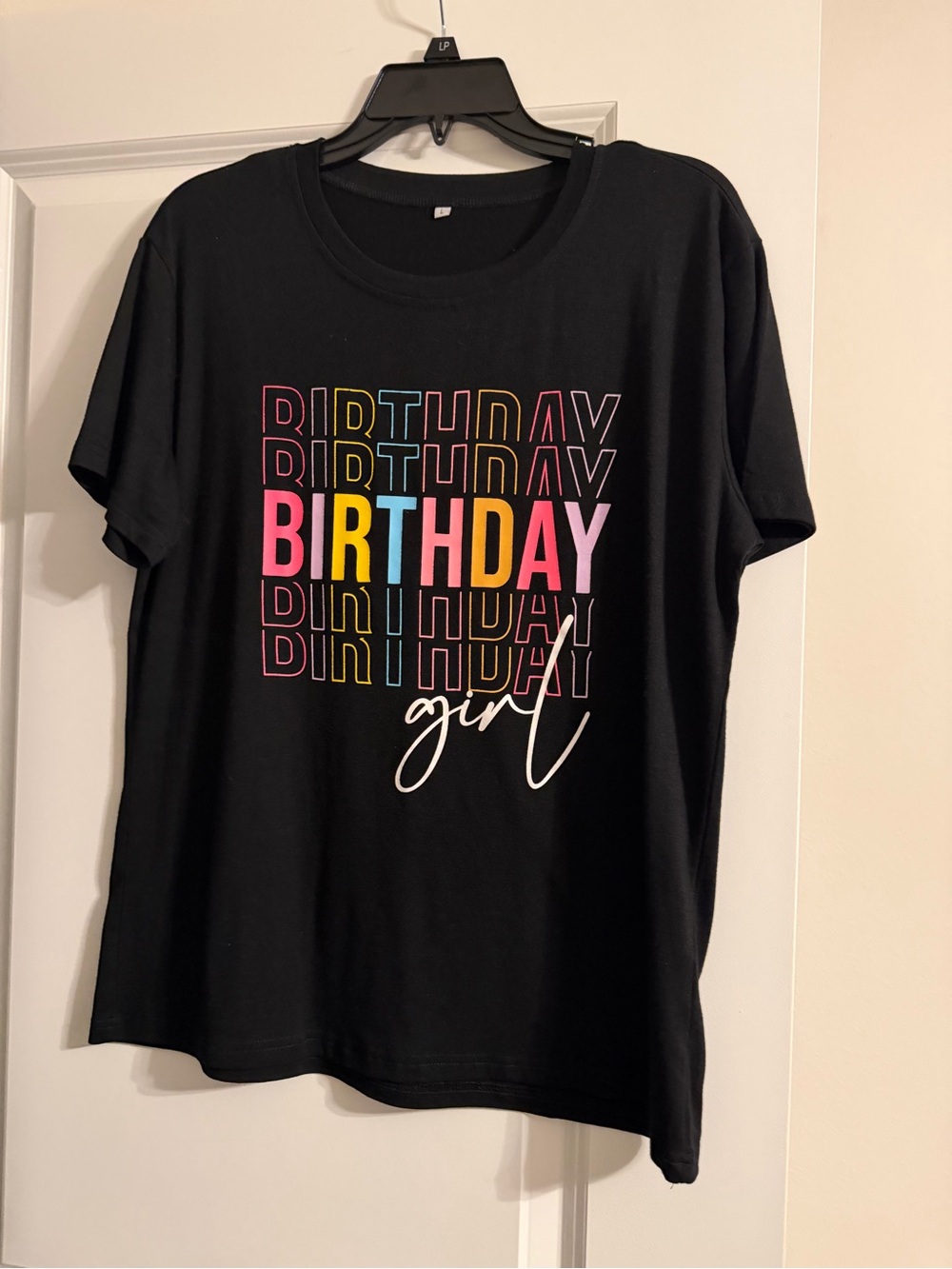 Amazon Black "Birthday" Graphic Tee with Multicolor Lettering